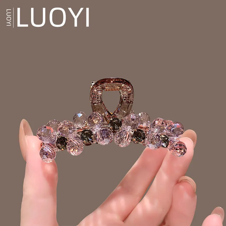 约7厘米新款粉色系水晶抓夹女时尚后脑勺半扎发鲨鱼夹头饰发夹