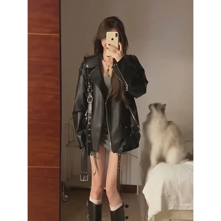 美式酷辣风皮衣外套女春秋2025新款宽松高级感炸街机车服pu皮夹克