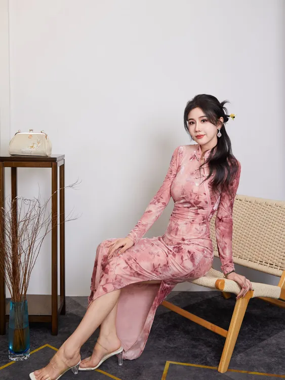 YUN高端《梵高》艺术修身显瘦中国风气质中式改良长袖连衣裙