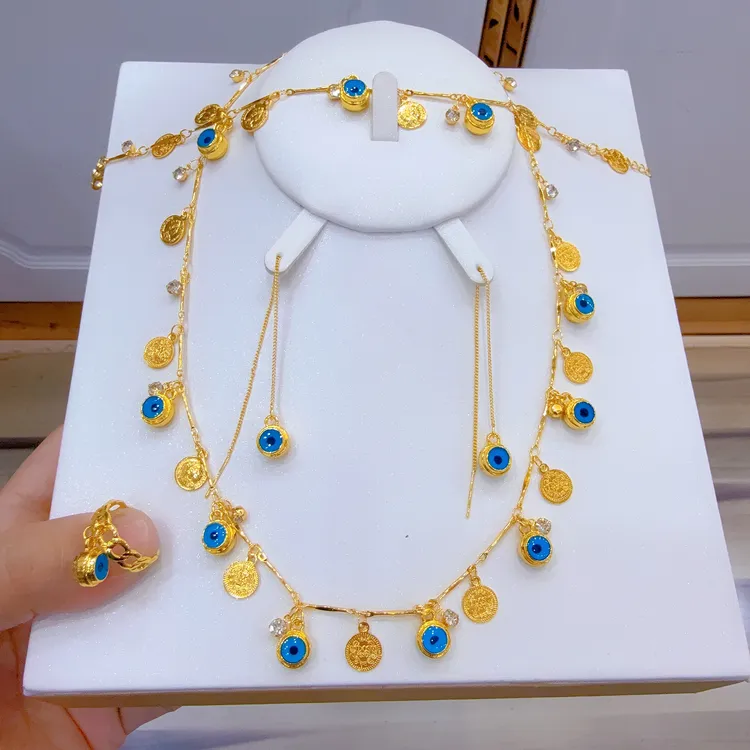 铜合金亚克力项链 新款时尚恶魔之眼四件套首饰nazar kuz 百搭024