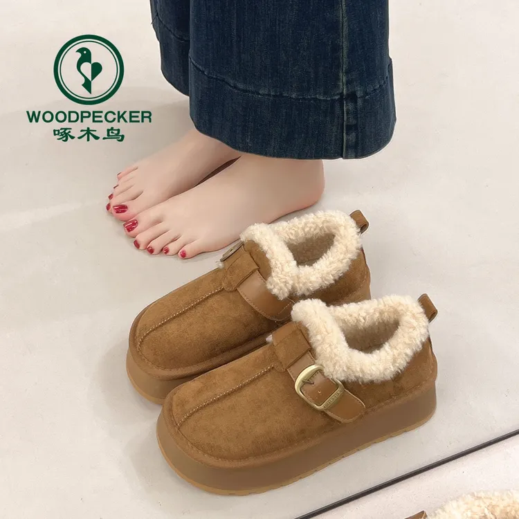 啄木鸟厚底增高加绒勃肯鞋女2025秋冬一脚蹬棉鞋保暖加厚雪地靴