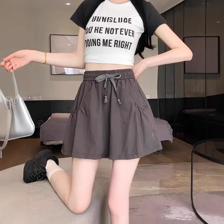 外贸速干短裤女夏季薄款新款外穿显瘦宽松阔腿抽绳安全睡裤卫生巾