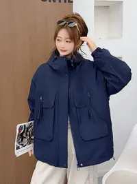 958厚款连帽常规袖长袖宽松型情侣女加厚棉衣冲锋衣韩版Y