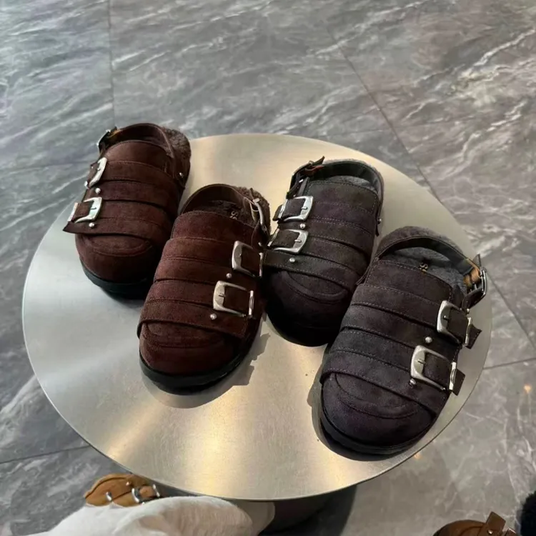 2025早秋新款时尚勃肯鞋百搭包头拖鞋女鞋厚底增高轻便懒人毛毛拖