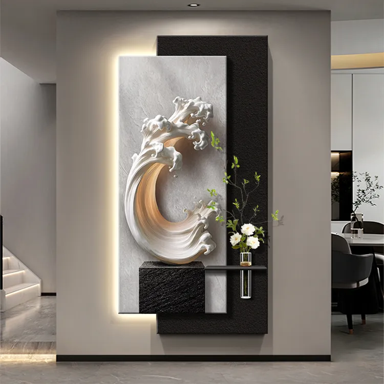 新房挂画现代进门入户玄关装饰画风生水起寓意好挂画走廊尽头壁画