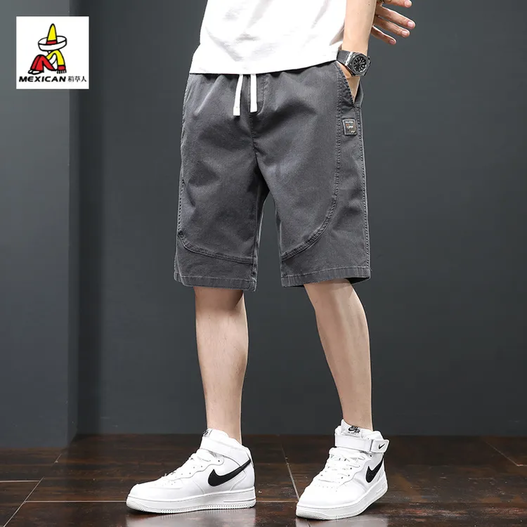 稻草人夏季潮牌冰丝短裤男士运动五分裤宽松薄款工装休闲中裤子男