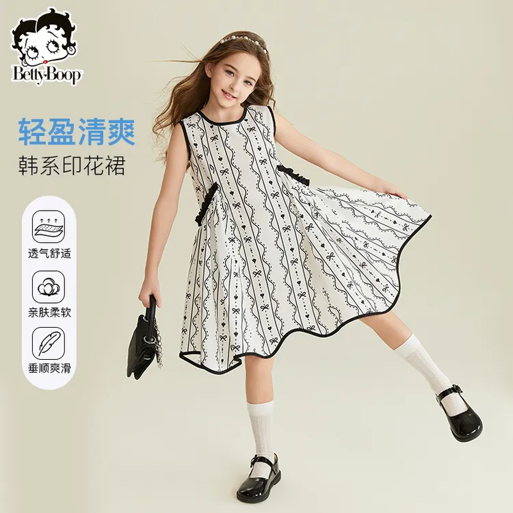 贝蒂童装女童时尚印花无袖连衣裙2025年夏季新品儿童中大童25332
