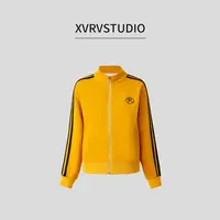 XVRV秋冬新款2025复古条纹宽松运动外套小立领夹克休闲开衫卫衣