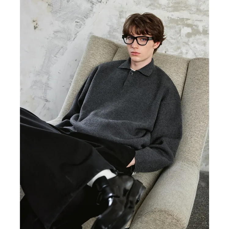 Lilbetter高密厚实老钱风小翻领毛衣男女同款宽松衬衫领针织衫