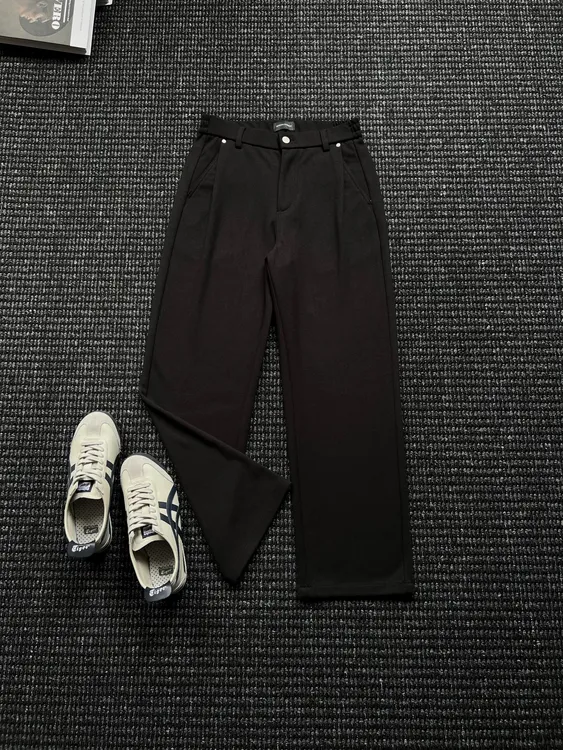 秋冬磨毛直筒休闲裤简约时尚百搭垂感男士纯色厚款中弹保暖长裤