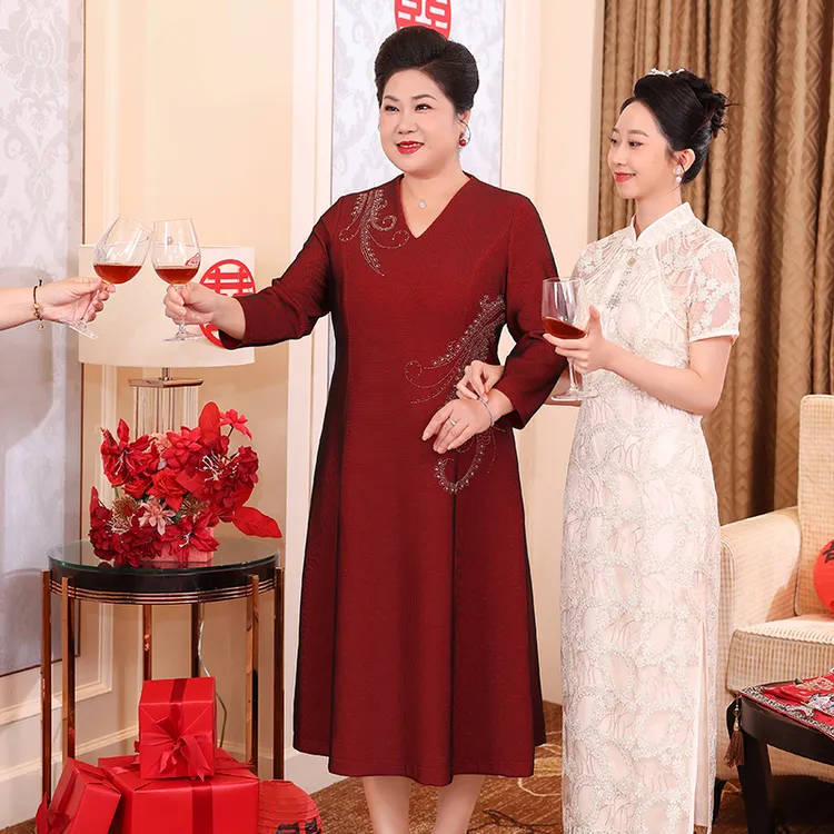 喜婆婆订婚喜服洋气新款结婚裙子女婚宴礼服连衣裙大码FX36-2504