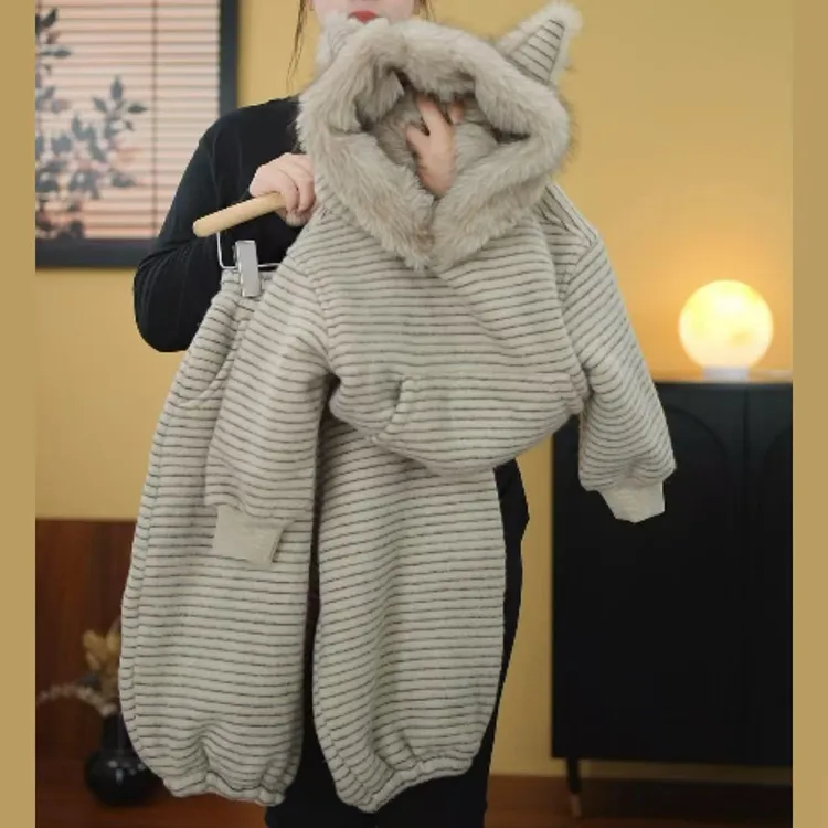 YeeHoO英氏【断码】【加绒加厚】儿童冬季新款条纹连帽卫衣卫裤2025男