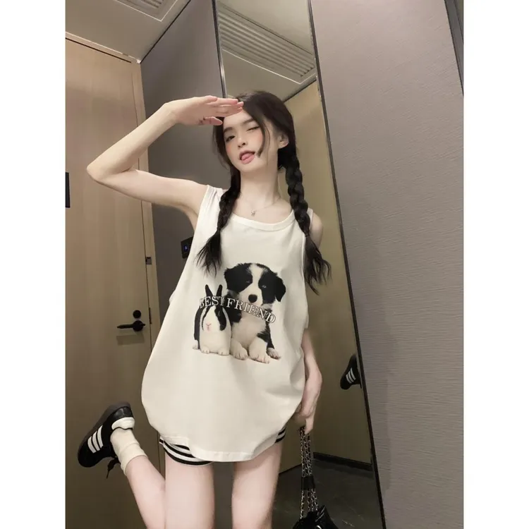 GPSUNLU甜萌小众可爱女生睡衣无袖背心家居服日系宽松纯棉空调服