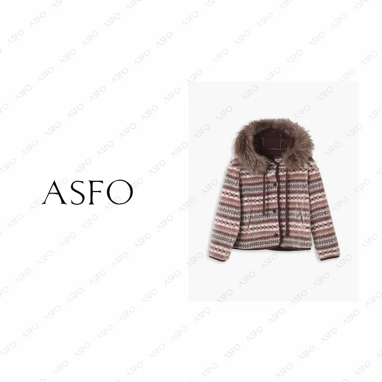 【AS麋鹿】25新定制可拆卸大毛毛领保暖加绒提花外套AS25DKS00873