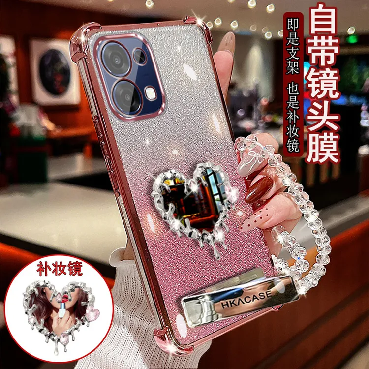 适用oppo A6手机壳PLS120桌面支架5G爱心镜子防摔保护套镜头全包