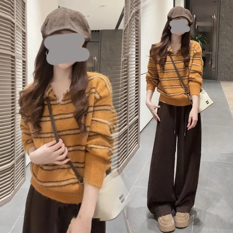 韩版时尚高级感两件套女2025年早秋新款拼色毛衣配纯色休闲裤套装