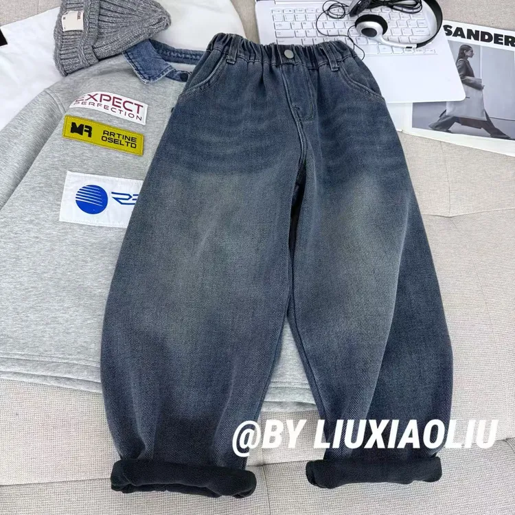 杭州六小六正版BY LIUXIAOLIU秋冬季儿童加绒牛仔裤17902