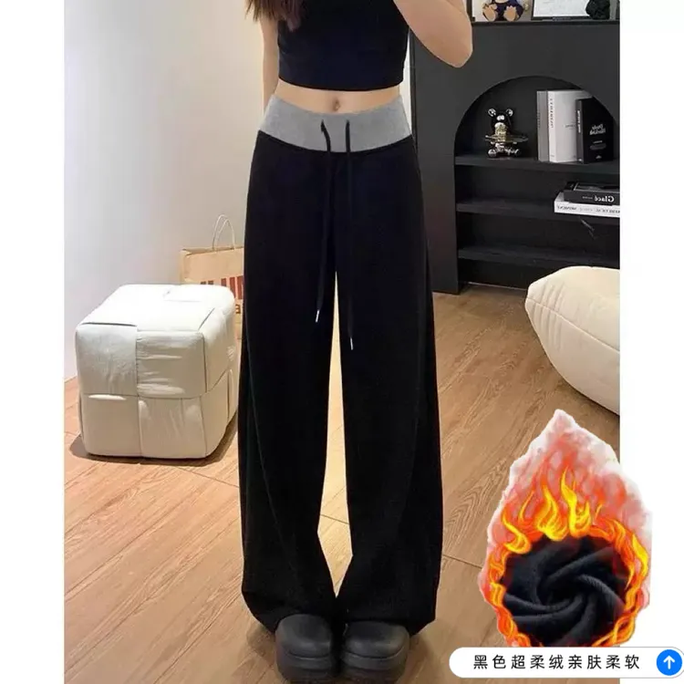 秋冬加绒孕妇拼接阔腿裤～25新外穿大码休闲垂感高腰洋气产后可穿