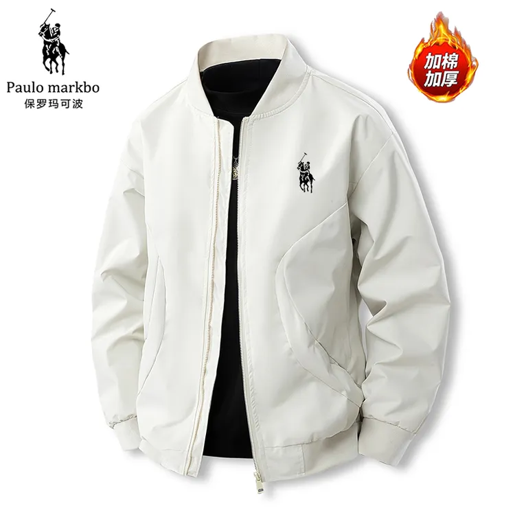 Paulo markbo/保罗玛可波秋冬夹克加绒款男士宽松休闲飞行服外套