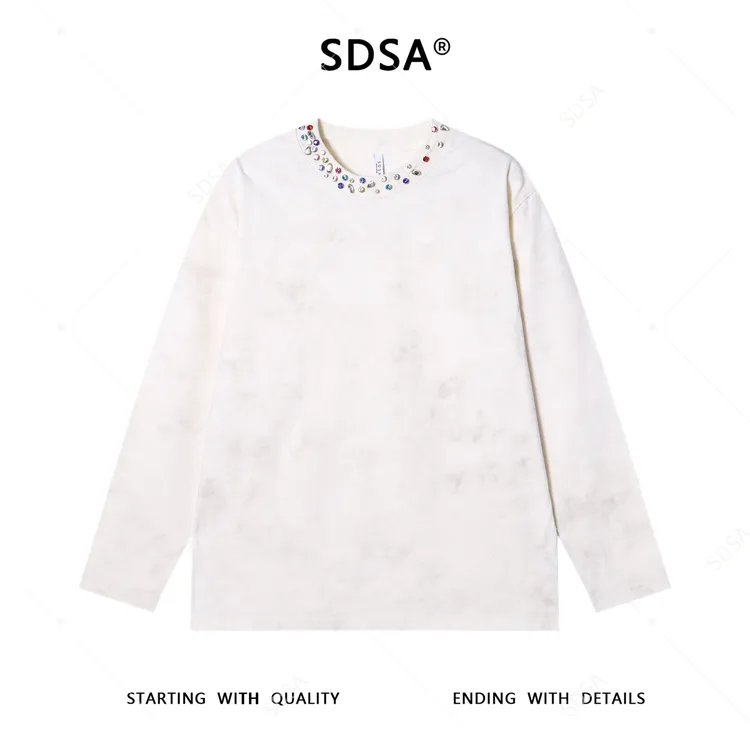 SDSA男士秋冬新款痞帅男装简约领口镶钻设计圆领长袖T恤百搭时尚