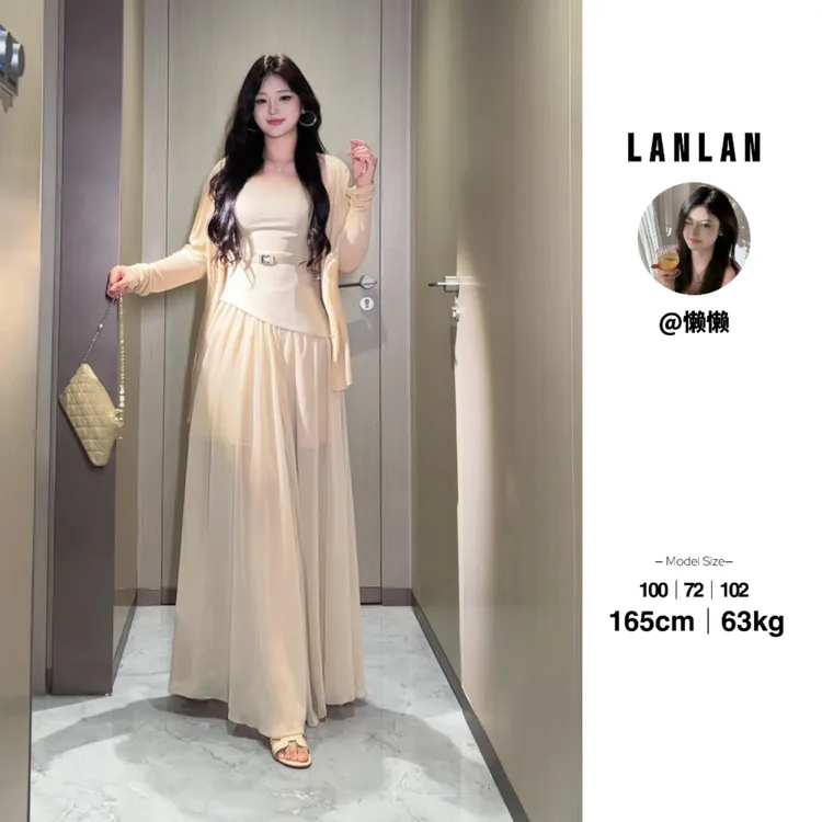 Lanlan-【浅浅清茉】法式气质纯欲风咖色抹胸假两件连衣裙丝显瘦