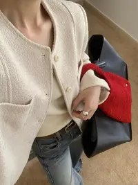 【满意家】小众设计法式小香风外套圆领外套开衫气质韩版针织套装