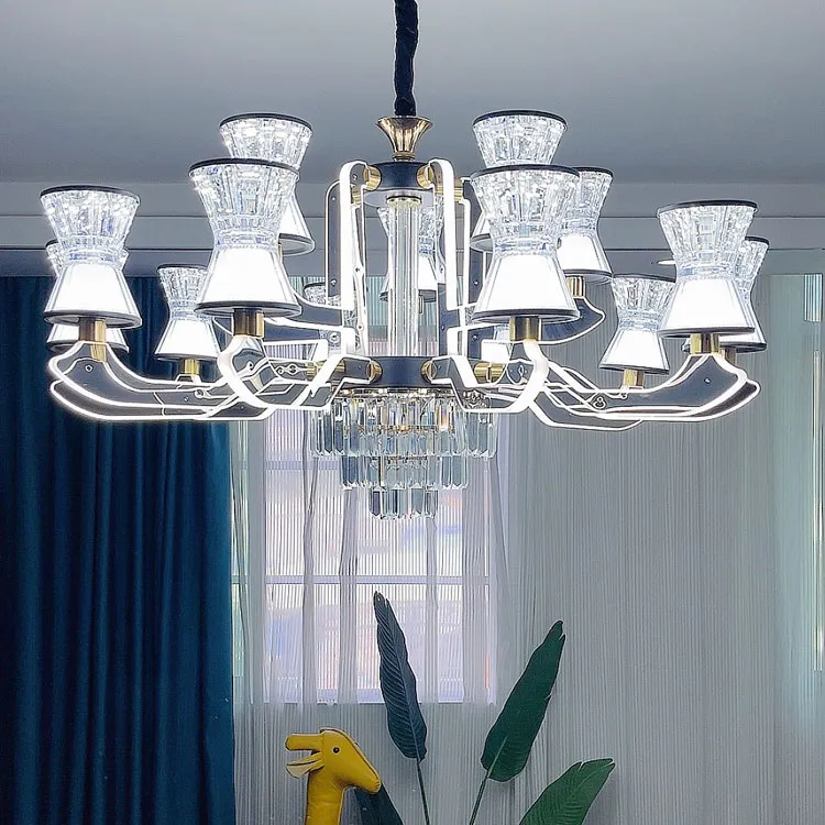 2025年新款客厅灯臂发光吊灯餐厅水晶吊灯中山灯具大全现代轻奢风
