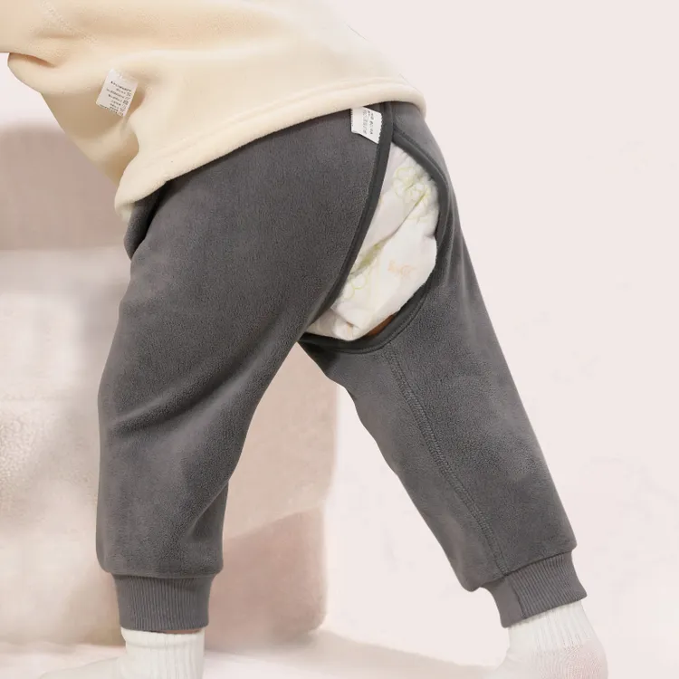 开裆裤男宝宝秋款外穿薄绒男童婴儿秋季一体绒叉叉裤儿童加绒裤子