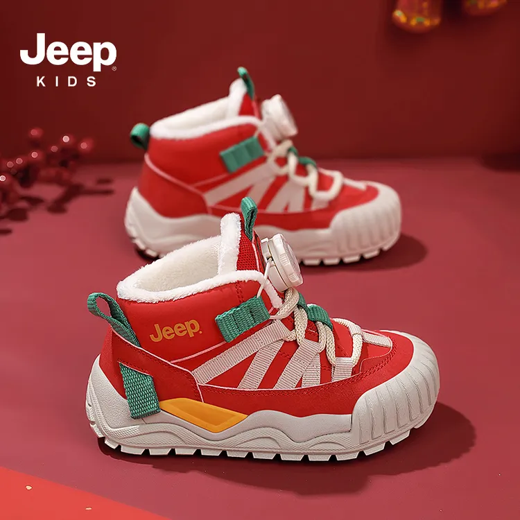 jeep红色儿童运动鞋男童2025新款冬季加绒保暖高帮二棉鞋女童鞋子