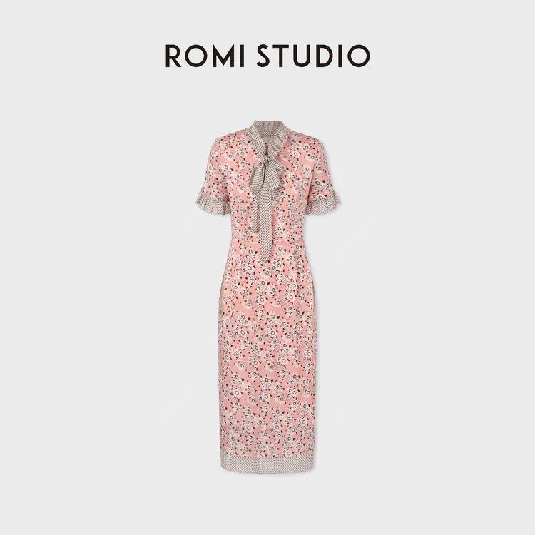 ROMI STUDIO8姆米桑蚕丝碎花波点连衣裙(可拆领)RWDSLY2723