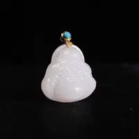 18K金和田玉白玉佛公吊坠