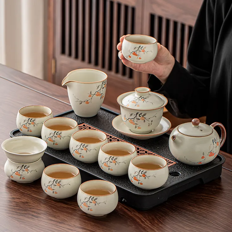 汝窑事事如意功夫茶具套装家用轻奢高档陶瓷泡茶壶盖碗茶杯办公室