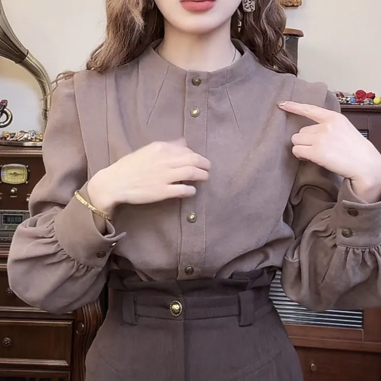 气质简约复古通勤设计感衬衫女上衣衬衣2025春秋时尚显瘦穿搭小衫