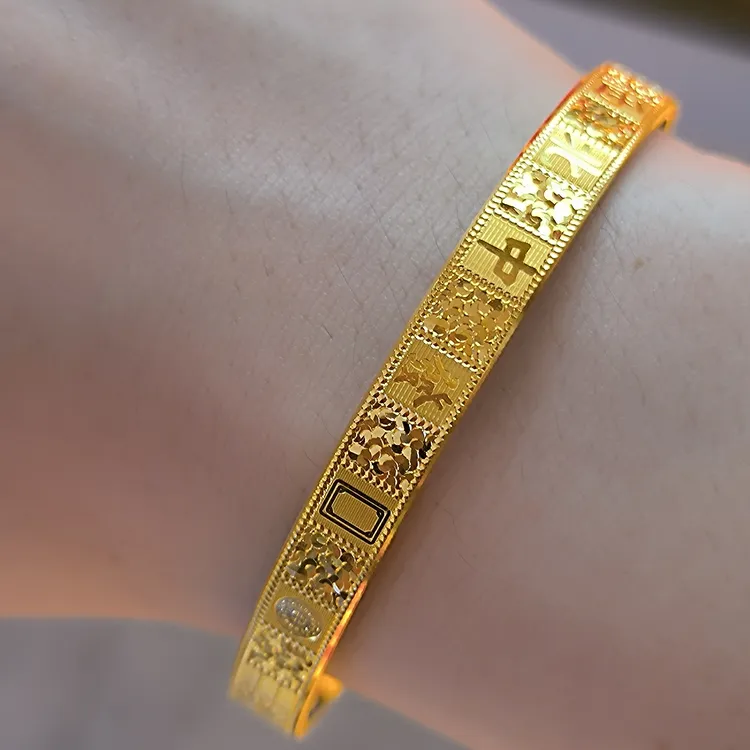 13.13g周金生足金999麻将碎冰冰高亮黄金手镯，宽6.3mm,55号圈