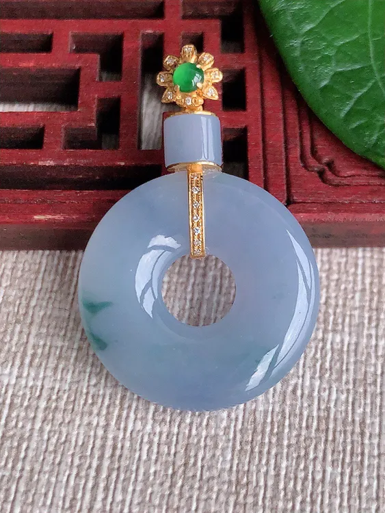 d缅甸天然翡翠A货35-22.6-4.2玉石冰种紫罗兰甜甜圈吊坠礼物复古