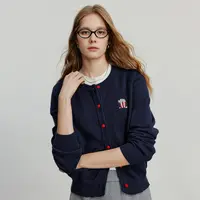 初语针织衫女25秋新撞色纽扣包芯纱爆米花绣花开衫外套8533082