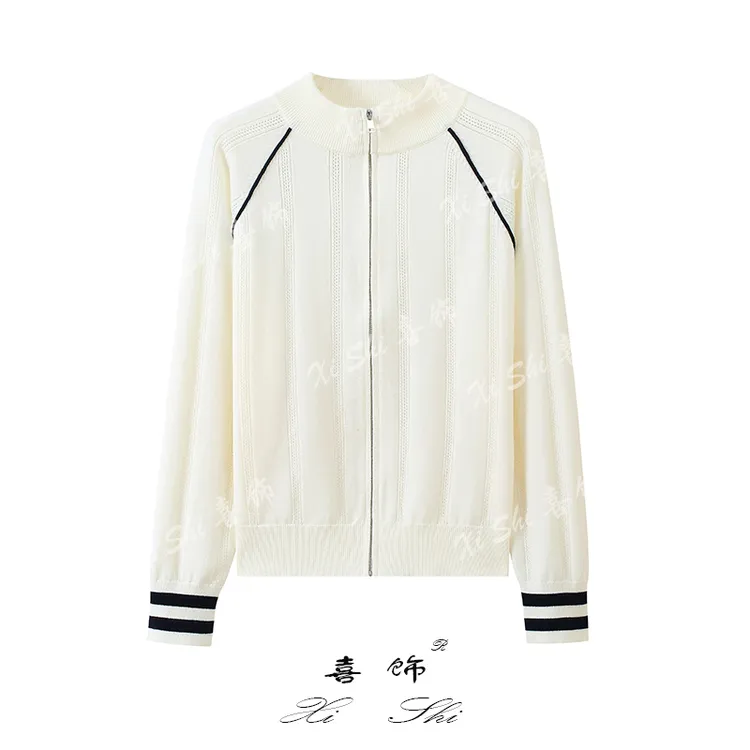 miu系秋冬新款2025撞色拉链棒球服针织开衫女减龄时尚外套上衣