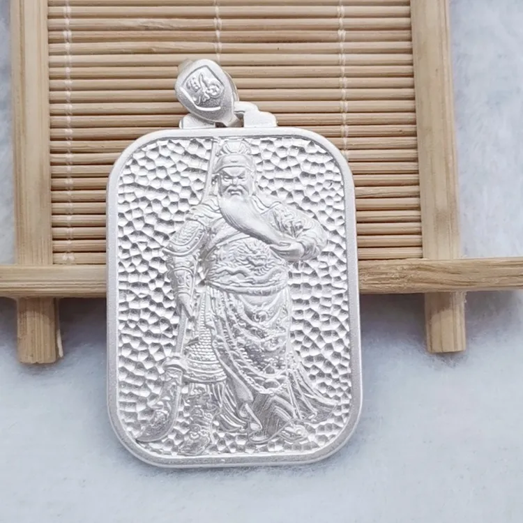 吊坠足银 足银9999实心锤纹关公