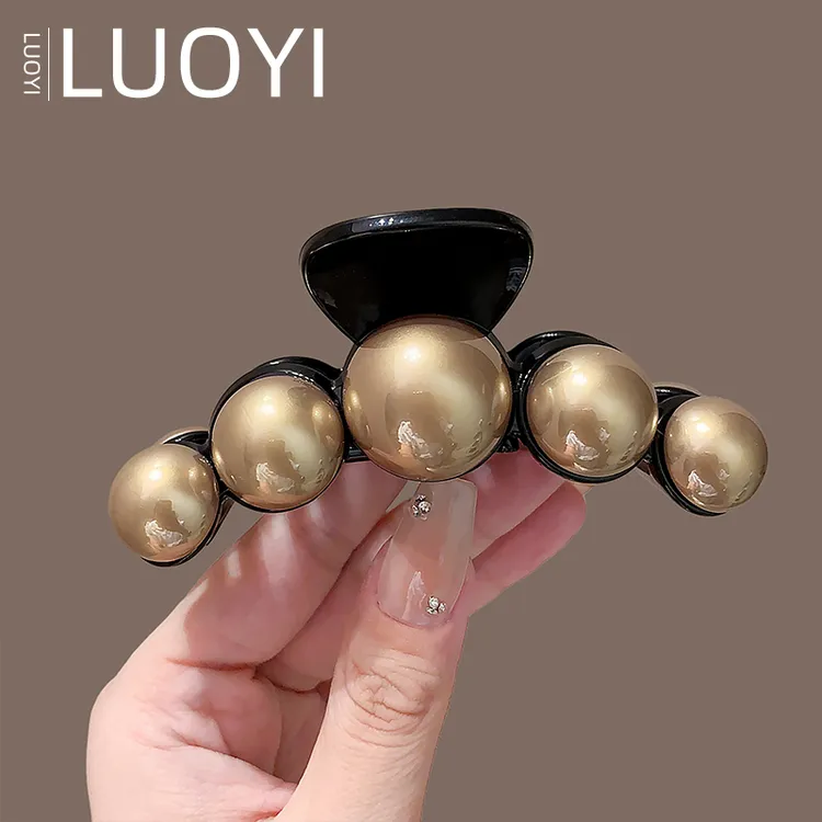 10厘米金色珍珠发夹高端大抓夹女气质后脑勺发抓盘发鲨鱼夹子发饰