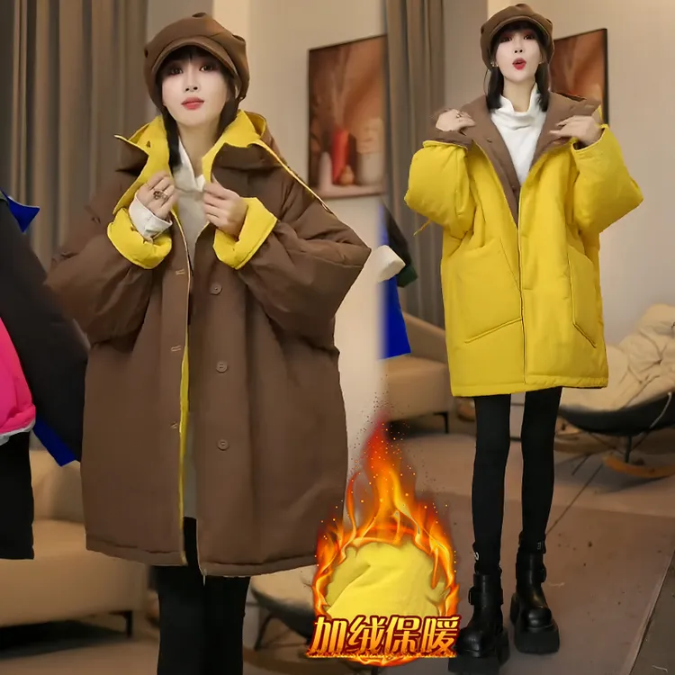 时尚高级感连帽棉服外套女2025年冬季新款洋气加厚保暖双面穿棉衣
