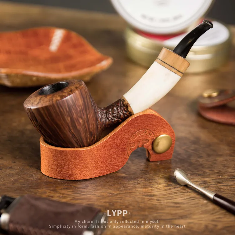 老友皮皮 手工牛皮烟斗架 复古男士便携烟斗展示支架个性烟具