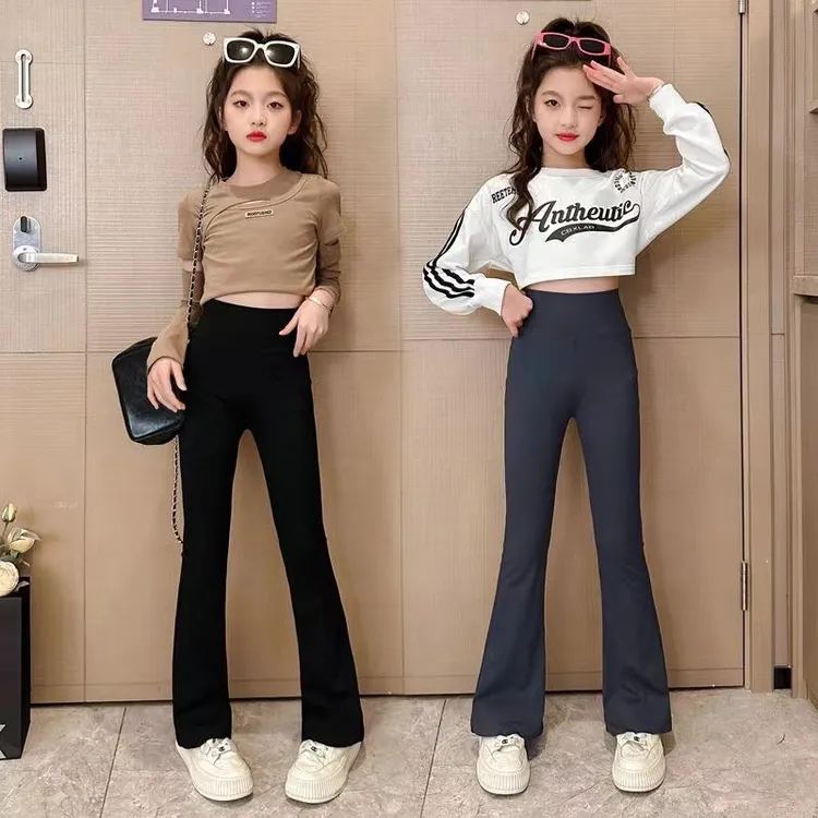 锦纶/尼龙80%女童裤子秋冬加绒喇叭裤儿童女大童鲨鱼裤高弹力修身