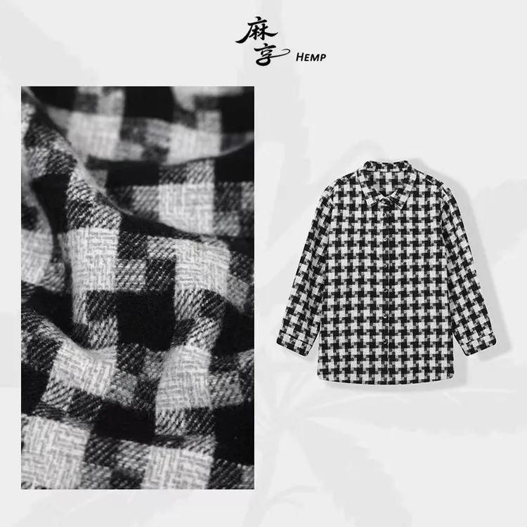麻享【千鸟格毛呢外套】轻奢休闲羊毛棉毛呢衬衫长袖女上衣FSY50974
