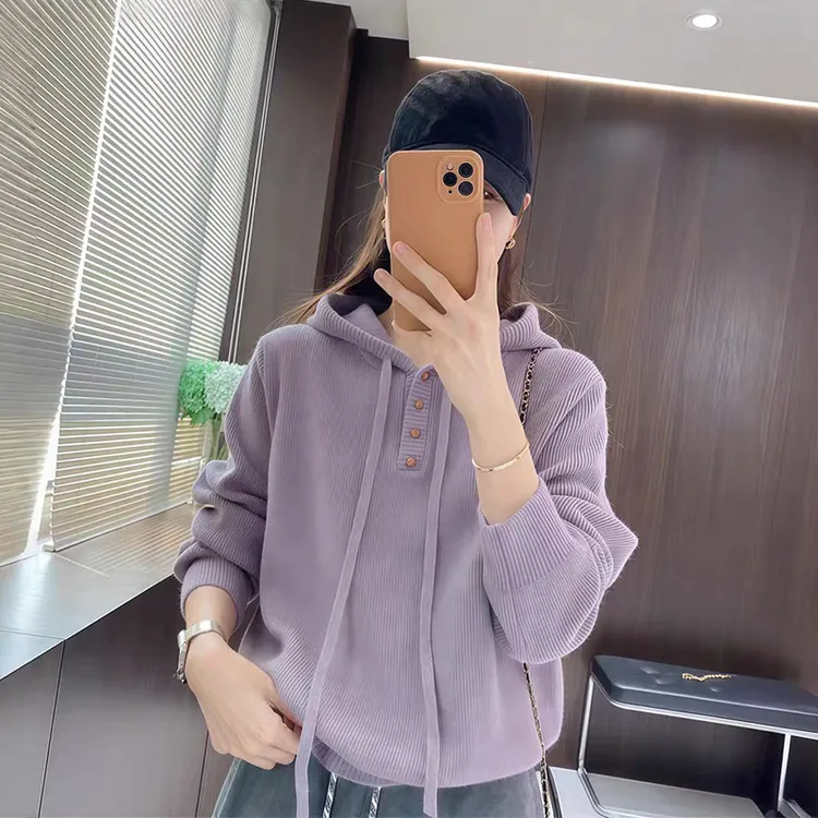 10161大码胖mm温柔风连帽长袖毛衣女秋冬宽松显瘦内搭外穿针织衫