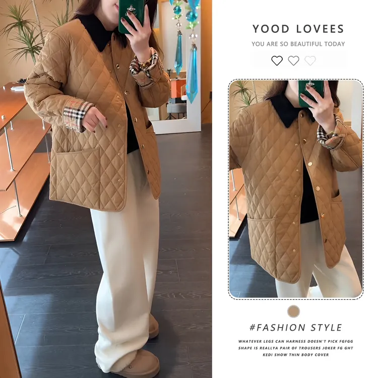 通勤风时髦压格棉服女2025秋冬新款轻熟风撞色格纹轻薄夹克外套
