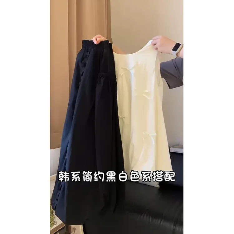 白色可爱蝴蝶结花苞衬衫上衣套装女夏季新款温柔风高腰长裙两件套