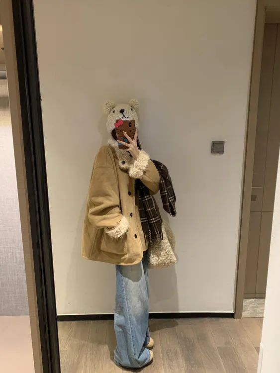 2025秋冬美拉德两面穿皮毛一体加绒保暖外套搭配休闲阔腿裤两件套