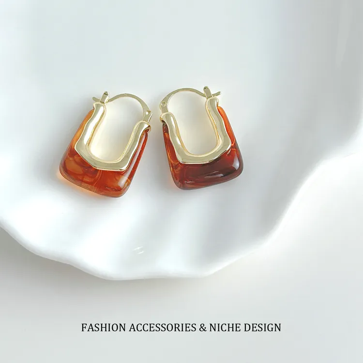 黄铜树脂耳饰 气质高级感U形冷淡风耳环女女小众高级感ins轻奢