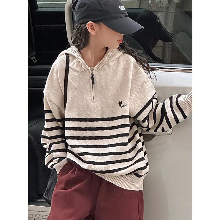 K27538孙小美女童毛衣秋冬装2025新款儿童针织衫加厚大童连帽