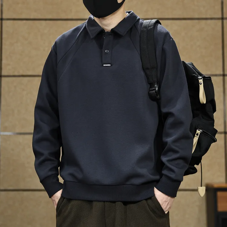 美式复古翻领卫衣男款2025春秋季新款潮牌宽松大码百搭男士打底衫